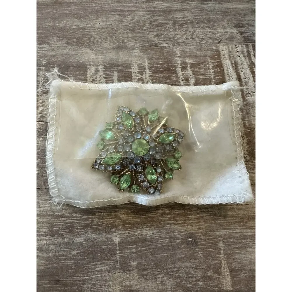 Vintage Gorgeous Large Green Blue Gold Brooch Pin